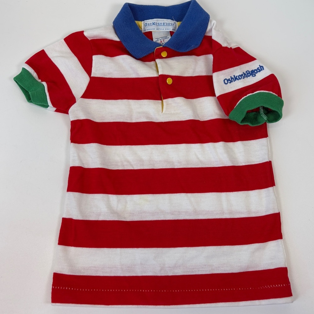 VTG OshKosh B’Gosh 4T Striped Primary Secondary Colors Polo Made in USA